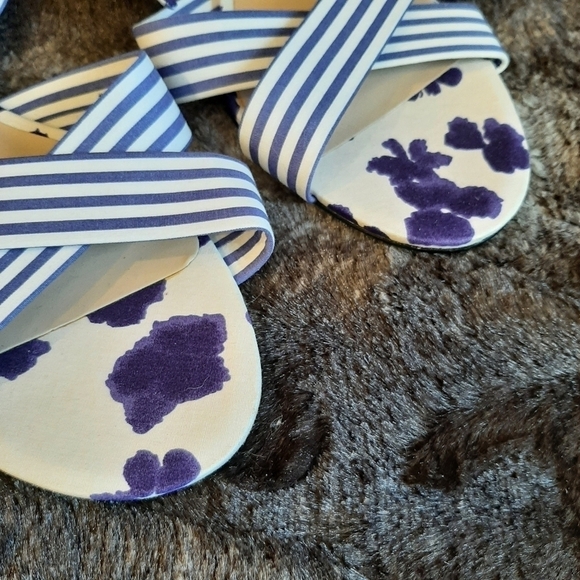 NWT CAbi Floral Wrap Up Floral Striped Sandals 6013 Tie Ankle Boho Blue White 10 - Picture 4 of 7